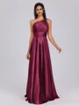A-line One-Shoulder Pleated Floor-Length Silk Like Satin Bridesmaid Dress