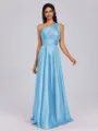 A-line One-Shoulder Pleated Floor-Length Silk Like Satin Bridesmaid Dress