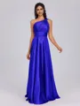 A-line One-Shoulder Pleated Floor-Length Silk Like Satin Bridesmaid Dress