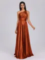 A-line One-Shoulder Pleated Floor-Length Silk Like Satin Bridesmaid Dress