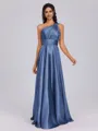 A-line One-Shoulder Pleated Floor-Length Silk Like Satin Bridesmaid Dress