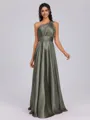 A-line One-Shoulder Pleated Floor-Length Silk Like Satin Bridesmaid Dress