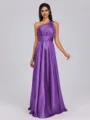 A-line One-Shoulder Pleated Floor-Length Silk Like Satin Bridesmaid Dress