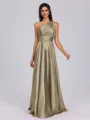 A-line One-Shoulder Pleated Floor-Length Silk Like Satin Bridesmaid Dress