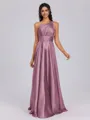 A-line One-Shoulder Pleated Floor-Length Silk Like Satin Bridesmaid Dress
