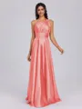 A-line One-Shoulder Pleated Floor-Length Silk Like Satin Bridesmaid Dress