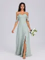 A-line Off-the-Shoulder Ruffles Floor-Length Chiffon Bridesmaid Dress