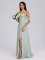 A-line Off-the-Shoulder Ruffles Floor-Length Chiffon Bridesmaid Dress