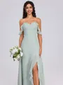 A-line Off-the-Shoulder Ruffles Floor-Length Chiffon Bridesmaid Dress