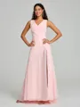 A-Line/Princess V-neck Sweep/Brush Train Sleeveless Chiffon Bridesmaid Dress