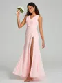 A-Line/Princess V-neck Sweep/Brush Train Sleeveless Chiffon Bridesmaid Dress