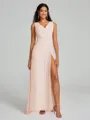 A-Line/Princess V-neck Sweep/Brush Train Sleeveless Chiffon Bridesmaid Dress