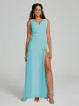 A-Line/Princess V-neck Sweep/Brush Train Sleeveless Chiffon Bridesmaid Dress