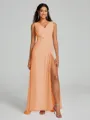 A-Line/Princess V-neck Sweep/Brush Train Sleeveless Chiffon Bridesmaid Dress