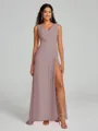 A-Line/Princess V-neck Sweep/Brush Train Sleeveless Chiffon Bridesmaid Dress