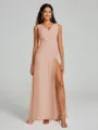 A-Line/Princess V-neck Sweep/Brush Train Sleeveless Chiffon Bridesmaid Dress