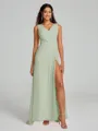 A-Line/Princess V-neck Sweep/Brush Train Sleeveless Chiffon Bridesmaid Dress