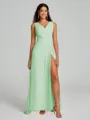 A-Line/Princess V-neck Sweep/Brush Train Sleeveless Chiffon Bridesmaid Dress