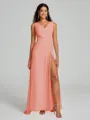 A-Line/Princess V-neck Sweep/Brush Train Sleeveless Chiffon Bridesmaid Dress