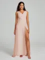 A-Line/Princess V-neck Sweep/Brush Train Sleeveless Chiffon Bridesmaid Dress