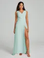 A-Line/Princess V-neck Sweep/Brush Train Sleeveless Chiffon Bridesmaid Dress
