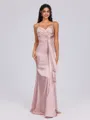 Sheath V-neck Ruffles Floor-Length Silk Like Satin Bridesmaid Dress