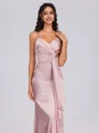 Sheath V-neck Ruffles Floor-Length Silk Like Satin Bridesmaid Dress