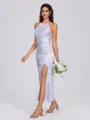 Sheath Halter Pleated Ankle-Length Silk Like Satin Bridesmaid Dress