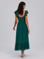 A-line V-neck Ruffles Tea-Length Chiffon Bridesmaid Dress