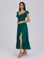 A-line V-neck Ruffles Tea-Length Chiffon Bridesmaid Dress