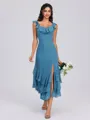 A-line Square Ruffles Ankle-Length Chiffon Bridesmaid Dress