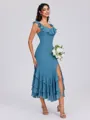A-line Square Ruffles Ankle-Length Chiffon Bridesmaid Dress