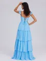 A-line Square Cascading Ruffles Floor-Length Chiffon Corset Bridesmaid Dress
