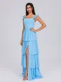 A-line Square Cascading Ruffles Floor-Length Chiffon Corset Bridesmaid Dress