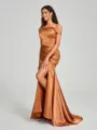Sheath/Column Off-the-Shoulder Sweep/Brush Train Sleeveless Silk like Satin Bridesmaid Dress