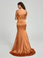 Sheath/Column Off-the-Shoulder Sweep/Brush Train Sleeveless Silk like Satin Bridesmaid Dress