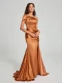 Sheath/Column Off-the-Shoulder Sweep/Brush Train Sleeveless Silk like Satin Bridesmaid Dress