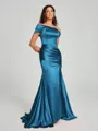 Sheath/Column Off-the-Shoulder Sweep/Brush Train Sleeveless Silk like Satin Bridesmaid Dress