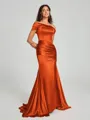 Sheath/Column Off-the-Shoulder Sweep/Brush Train Sleeveless Silk like Satin Bridesmaid Dress