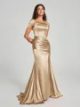 Sheath/Column Off-the-Shoulder Sweep/Brush Train Sleeveless Silk like Satin Bridesmaid Dress