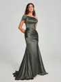Sheath/Column Off-the-Shoulder Sweep/Brush Train Sleeveless Silk like Satin Bridesmaid Dress