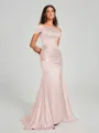Sheath/Column Off-the-Shoulder Sweep/Brush Train Sleeveless Silk like Satin Bridesmaid Dress