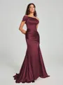 Sheath/Column Off-the-Shoulder Sweep/Brush Train Sleeveless Silk like Satin Bridesmaid Dress