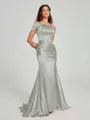 Sheath/Column Off-the-Shoulder Sweep/Brush Train Sleeveless Silk like Satin Bridesmaid Dress