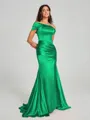 Sheath/Column Off-the-Shoulder Sweep/Brush Train Sleeveless Silk like Satin Bridesmaid Dress