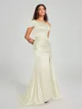 Sheath/Column Off-the-Shoulder Sweep/Brush Train Sleeveless Silk like Satin Bridesmaid Dress