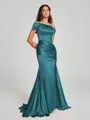 Sheath/Column Off-the-Shoulder Sweep/Brush Train Sleeveless Silk like Satin Bridesmaid Dress