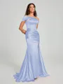 Sheath/Column Off-the-Shoulder Sweep/Brush Train Sleeveless Silk like Satin Bridesmaid Dress