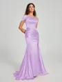 Sheath/Column Off-the-Shoulder Sweep/Brush Train Sleeveless Silk like Satin Bridesmaid Dress