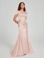 Sheath/Column Off-the-Shoulder Sweep/Brush Train Sleeveless Silk like Satin Bridesmaid Dress